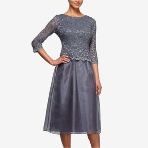 Alex Evenings Embellished Tea Length dress in Blue Smoke Size 14